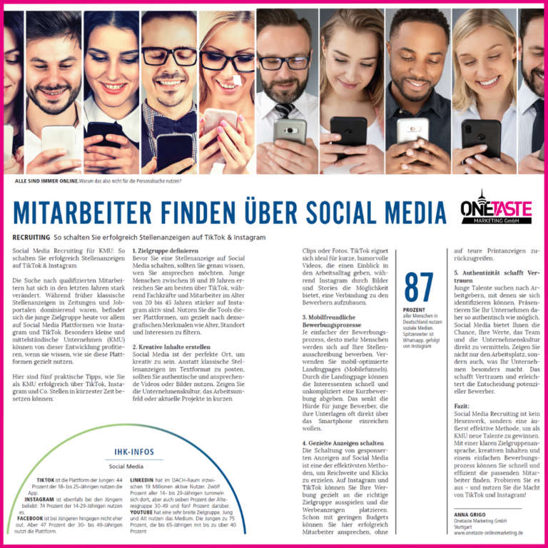 ONETASTE Beitragsbild IHK Magazin Wirtschaft Artikel